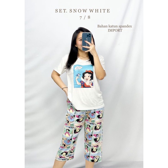 MDLV ~ Baju Tidur Set Snow White 7/8 Set Baju Tidur Dewasa Pajamas Dewasa Good Quality Fashion Wanita