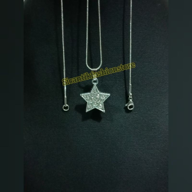 kalung Titanium plus lionti bintang permata silver Fashion wanita terlaris Anti Karat murah bagus