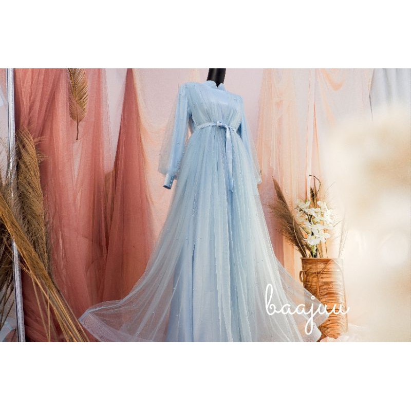 Shofiya Dress biru (Mutiara) | dress maternity | dress ibu hamil | gaun pengantin