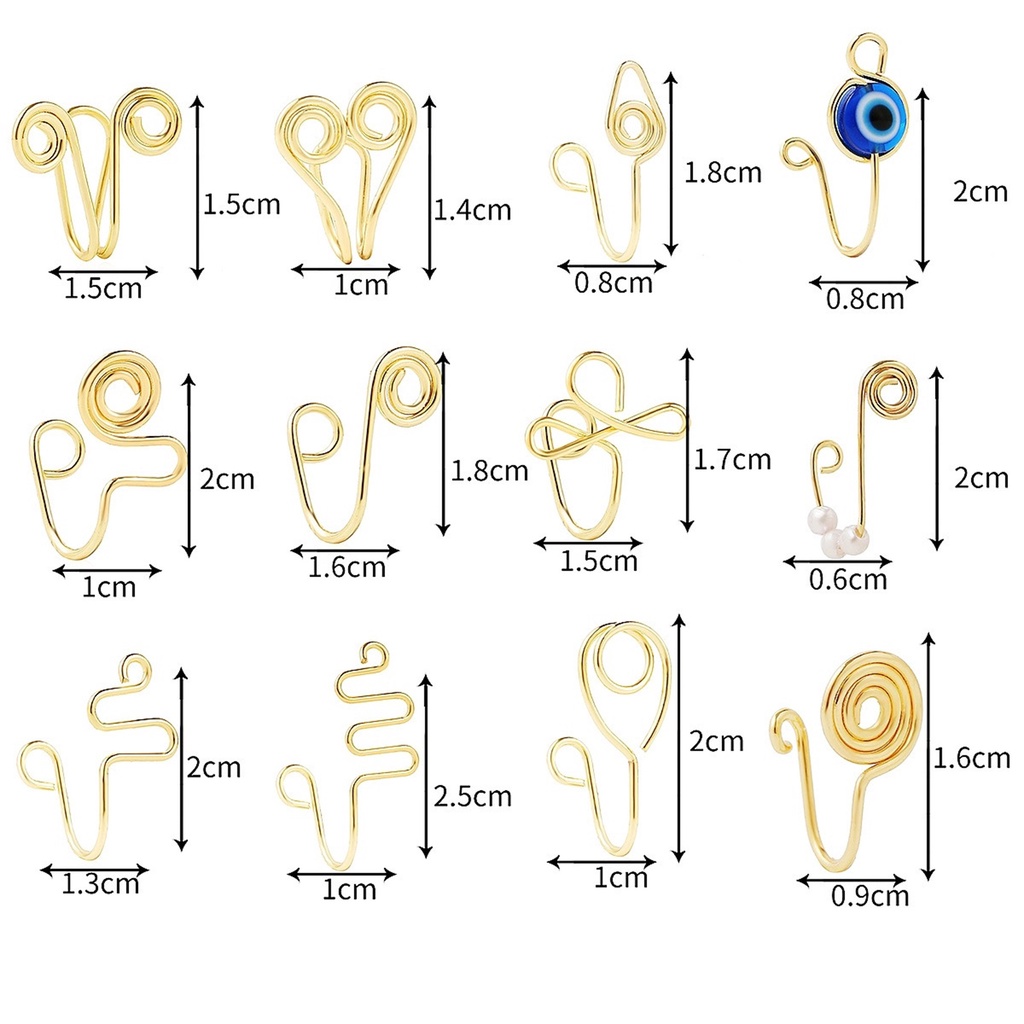 Hu Hu Hu Hu Hu Alat Bantu Pasang Kacamata♡ 9 / 12 Pcs Cincin Klip Hidung Palsu Bahan Alloy Aksen Mutiara Imitasi Gaya Retro Untuk Wanita