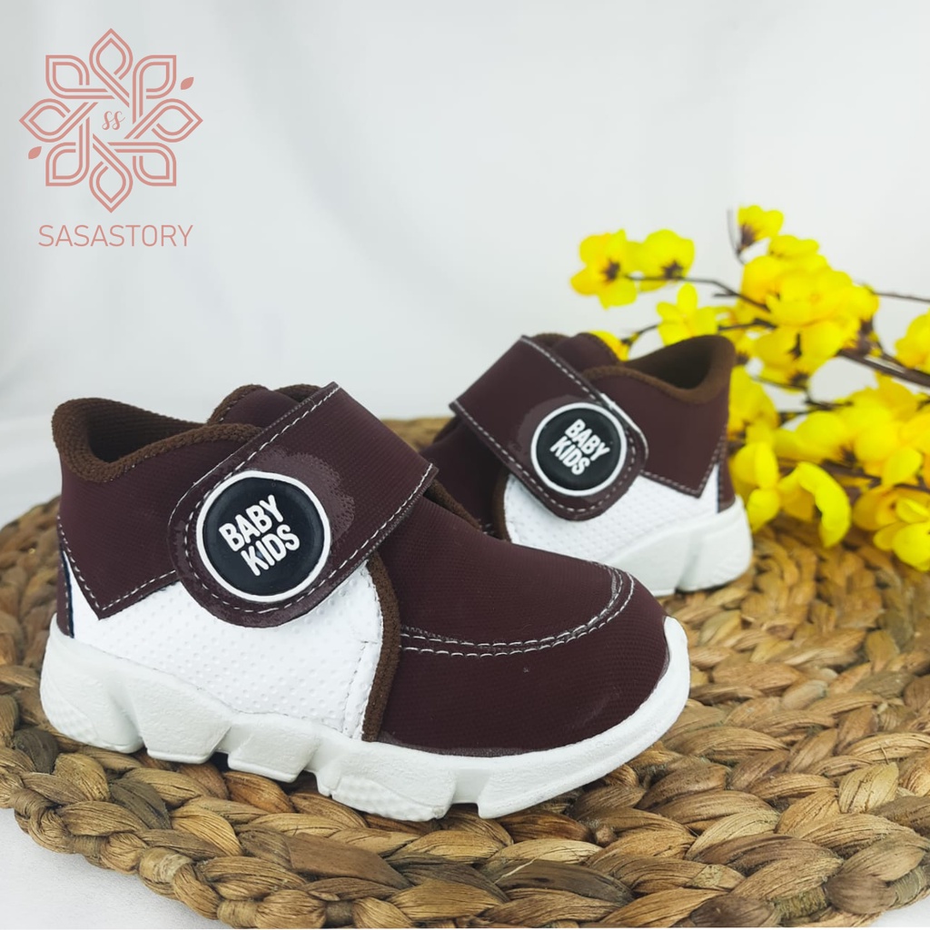 Sasastory Sepatu Sneaker Anak Laki Laki Perempuan Usia 1 2 3 Tahun Krem Maroon Tan Coklat CA19