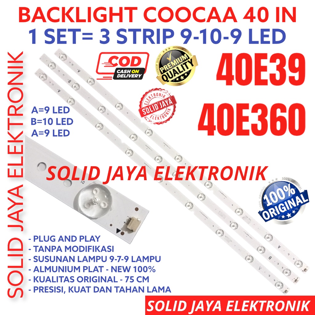 BACKLIGHT TV LED COOCAA 40 INC 40E39 40E360 LAMPU BL KOKA COCA COKA 40IN 40INCH 40INC 40E 39 360 9K 10K 9K FULL SET COOKA COOCA KOCA 40 INCH IN INC