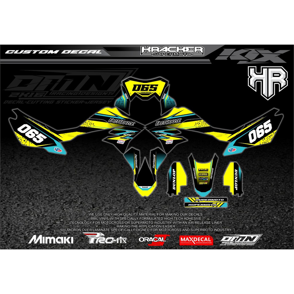 DECAL KLX D-TRACKER DESAIN TERBARU DENGAN WARNA TOSCA KUNING DAN HITAM TERMURAH