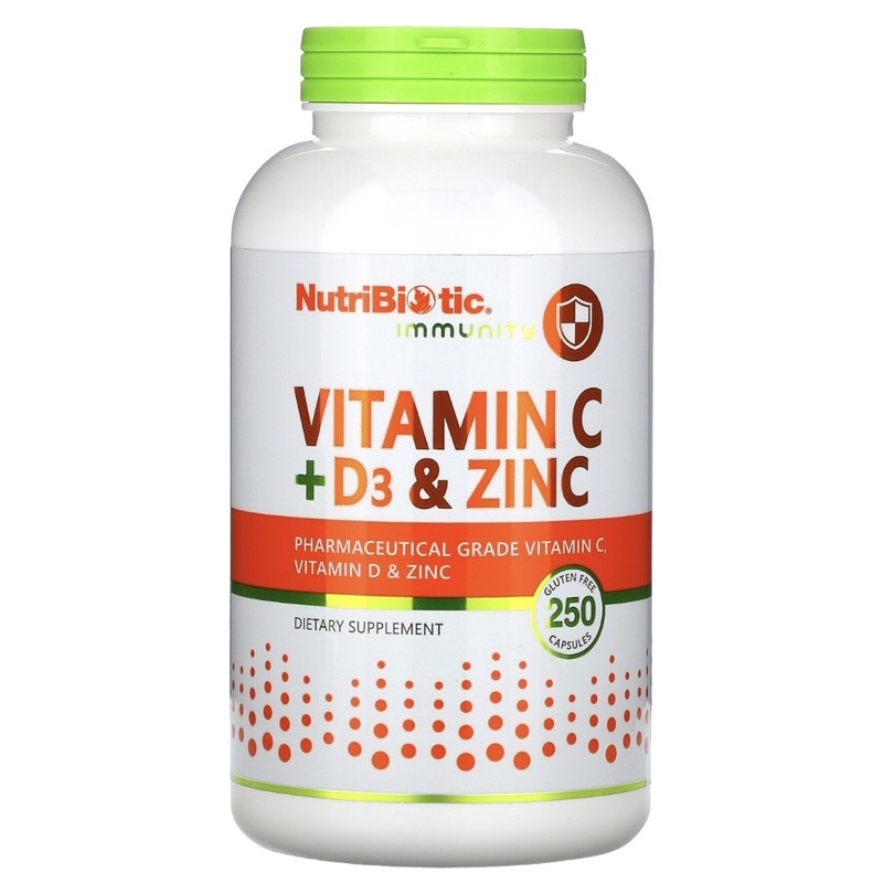 nutribiotic immunity vitamin C + D3 & zinc 100 250 capsules d3 5000 iu