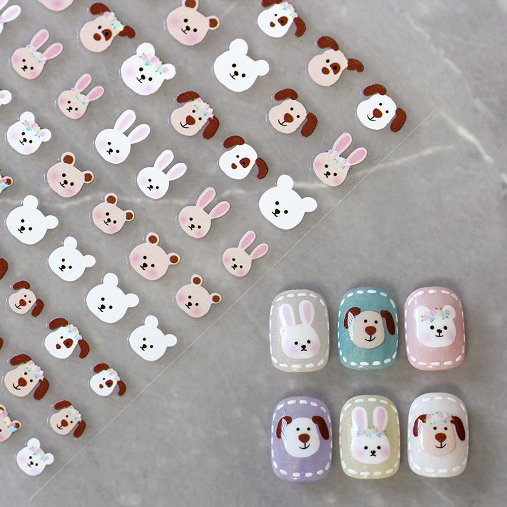 Mxbeauty Stiker Kuku Motif Kartun Kelinci / Anjing / Api / Smiley Multiwarna Untuk Aksesoris Nail Art / Manicure Diy