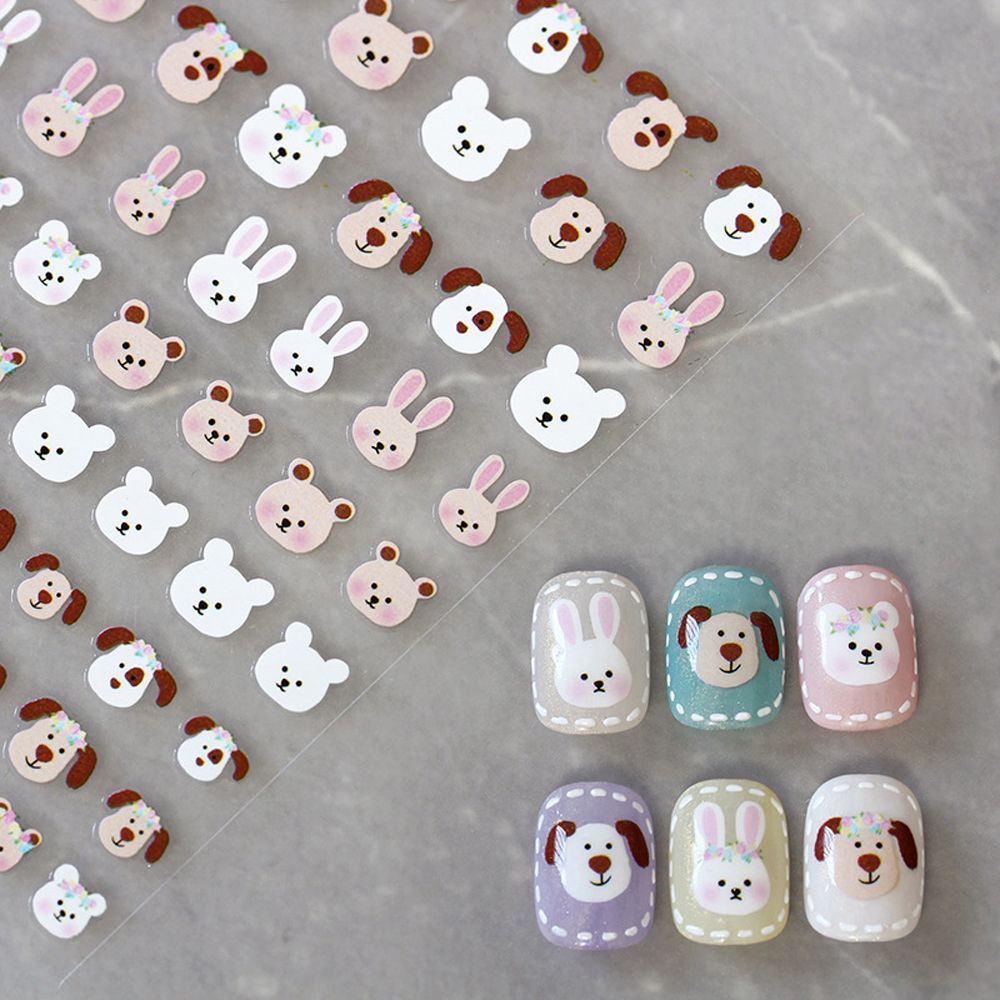 Mxbeauty Stiker Kuku Motif Kartun Kelinci / Anjing / Api / Smiley Multiwarna Untuk Aksesoris Nail Art / Manicure Diy