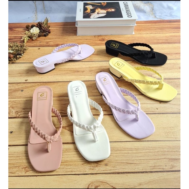 ABBUSHOES YF 16 hak tahu jepit kepang wanita 3cm