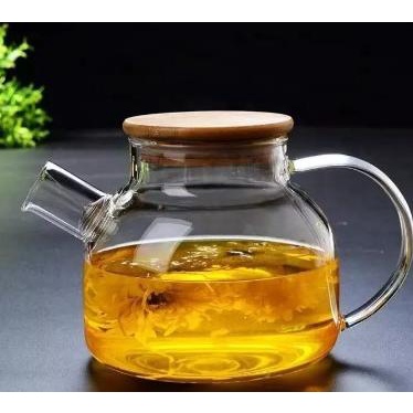 tea pot infuser wooden lid / teko teh kaca dengan tutup kayu