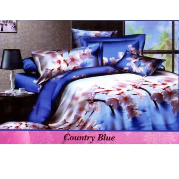 Sprei Dan Bed Cover Impression Katun Jepang Motif Country Blue