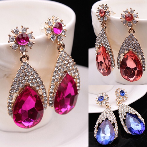 Hu Hu Hu Hu Hu Alat Bantu Pasang Kacamata♡ Anting Tusuk Gantung Desain Tetesan Air Hias Berlian Imitasi Gaya Korea Menarik Untuk Wanita