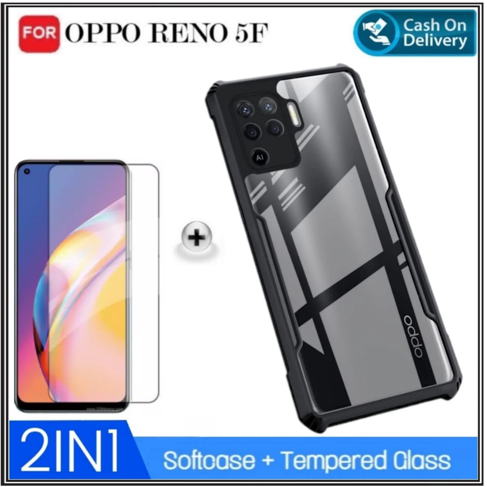 Riyanali_Shop PAKET 2IN1 Case Oppo Reno 5F Soft Hard Tpu HD Transparan Fusion Free Tempered Glass Cl
