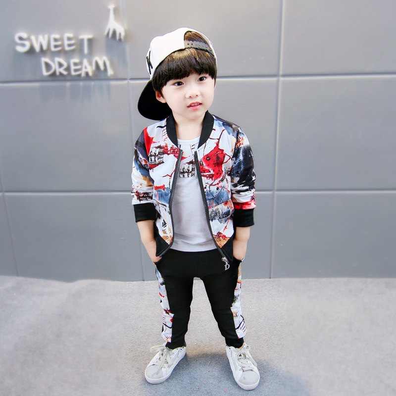 SSL50-Setelan Set 3in1 Anak Laki Laki Kaos+Celana+Jaket Futuristic