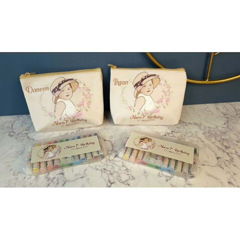 

art pouch & crayon / souvenir murah/ souvenir anak/ souvenir custom/tas anak/crayon/atk/pouch custom
