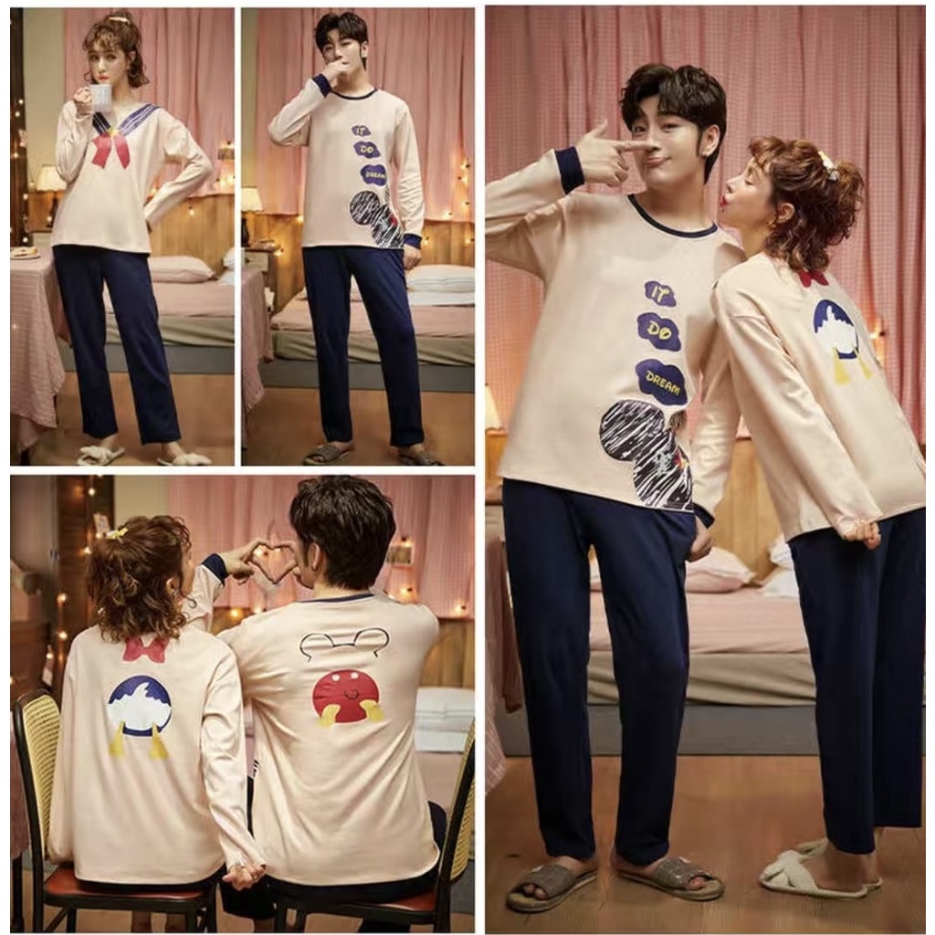 Baju tidur piyama couple bahan kaos import pp