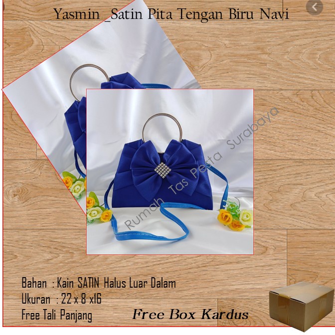 Tas Home Made ,Tas Pesta,Tas Kecil,Yasmin _Satin Pita Tengan Biru Navy