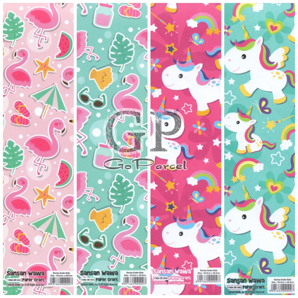 ( 5 Lembar ) UNICORN SANWA - KERTAS KADO MY PONY  FLAMINGO  ANGSA - GIFT WRAPPING PAPER SANSAN WAWA