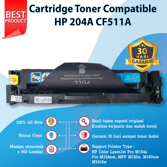 Cartridge Toner Compatible HP 204A CF511A Cyan Printer LaserJet M154a M154nw M180n M180nw M181fw