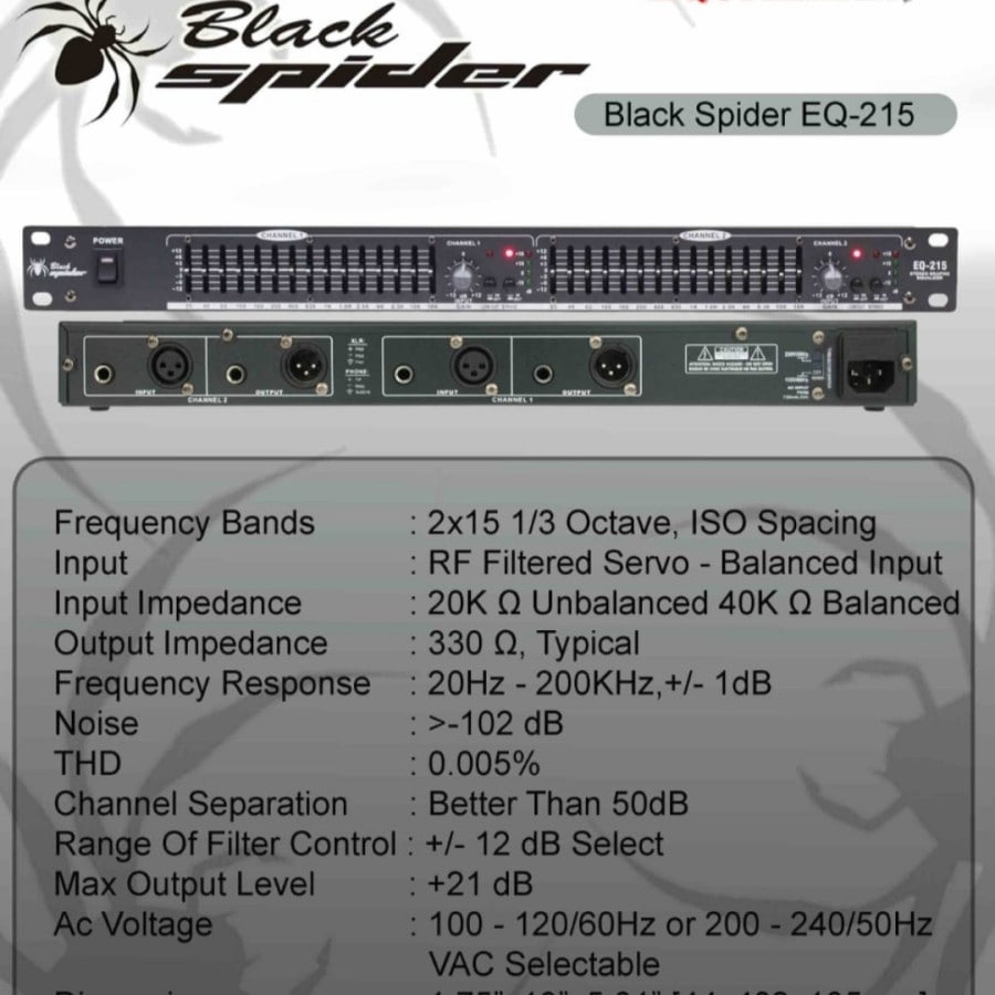 Equalizer Black Spider EQ-215 Black Spider EQ 215 Original 2 x 15 Channel Dual Channel Equalizer Bla