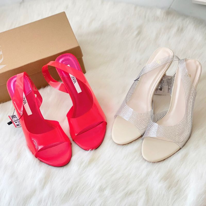 Sendal Sepatu High Heels Zara Merah | Sendal Hak Tinggi Zr | Sendal Pesta Wanita Brande