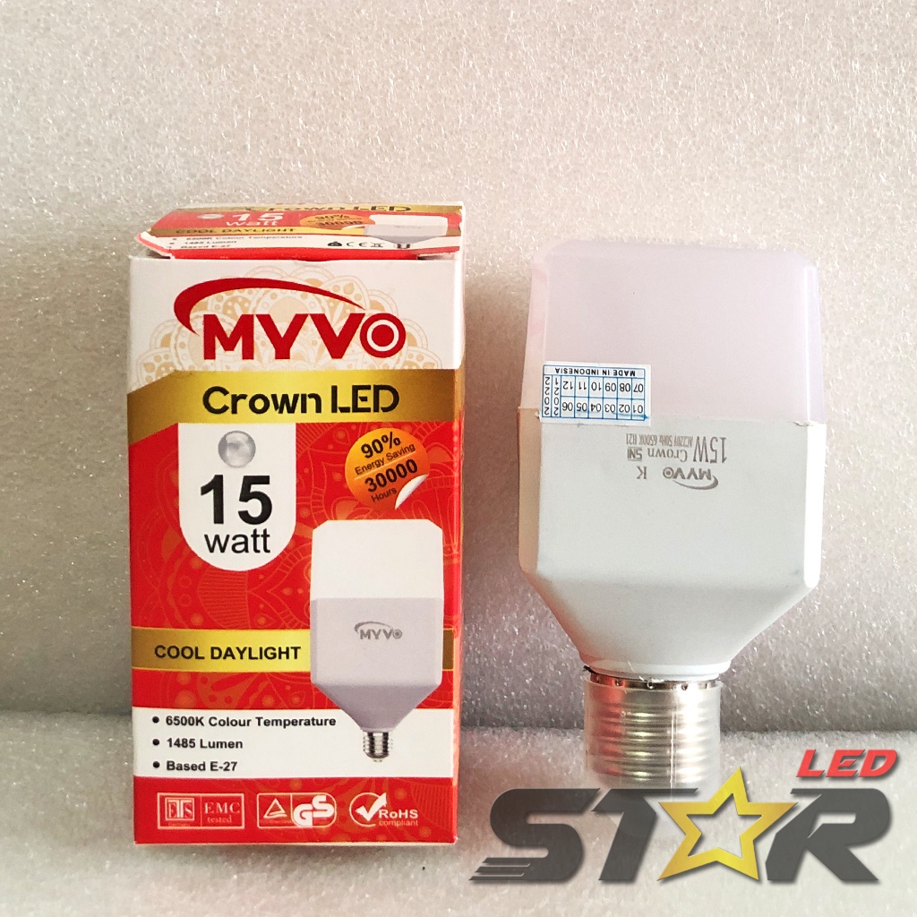 MYVO Crown LED 15W, 20W Lampu Bohlam Kotak Desain Unik Murah Hemat Energi Irit Listrik Super Terang 15 20 WATT Star