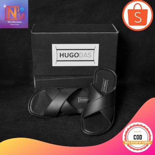 SANDAL PRIA HUGODAS SILANG HITAM