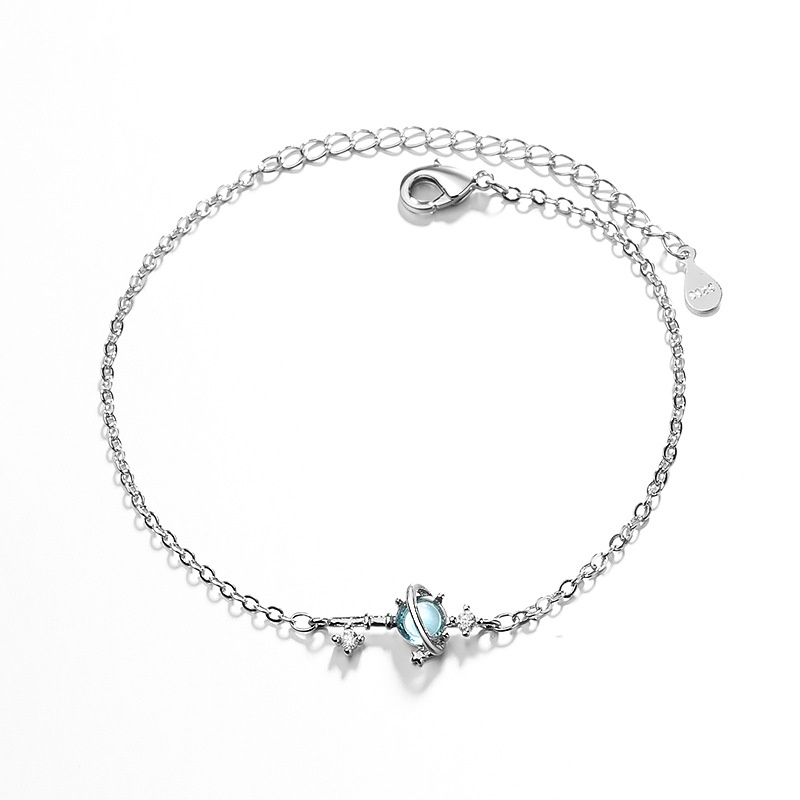 Gelang Persahabatan Warna Silver Desain Planet Biru Gaya Korea Untuk Wanita-8