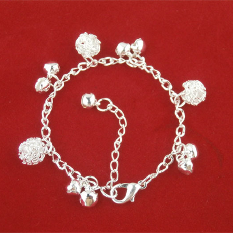 Gelang Kaki Lapis Silver Hias Bola Lonceng Gaya Korea Untuk Wanita