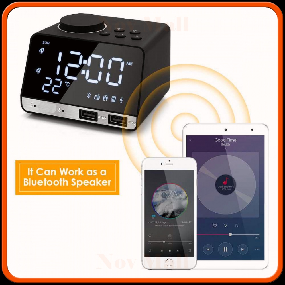 Jam Meja Bluetooth Speaker Alarm Clock Radio USB Charge - K11