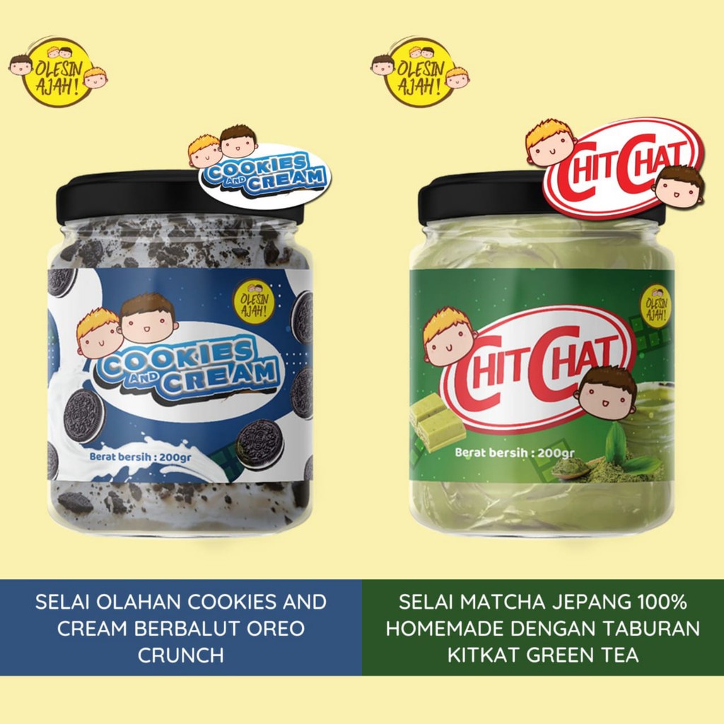 

Promo OlesinAjah Selai Cookies And Cream 200Gr + Chit Chat 200Gr
