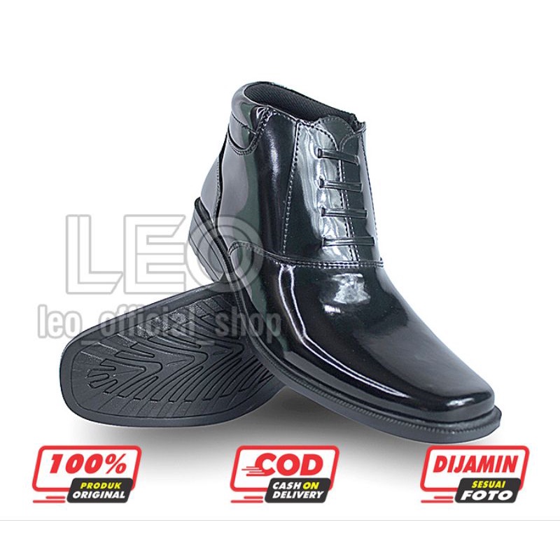 Sepatu PDH 03 Polri Dinas Satpam TNI Security Polisi Sepatu Kerja Pria Hitam Glossi Kulit Syntetic Asli Resliting - DP03