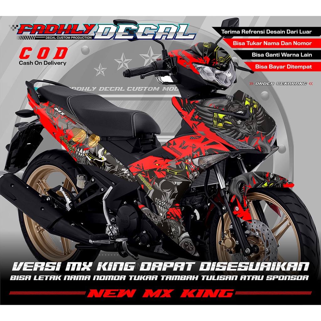 decal mx king 150 full body Merah orange dan biru Skull Keren