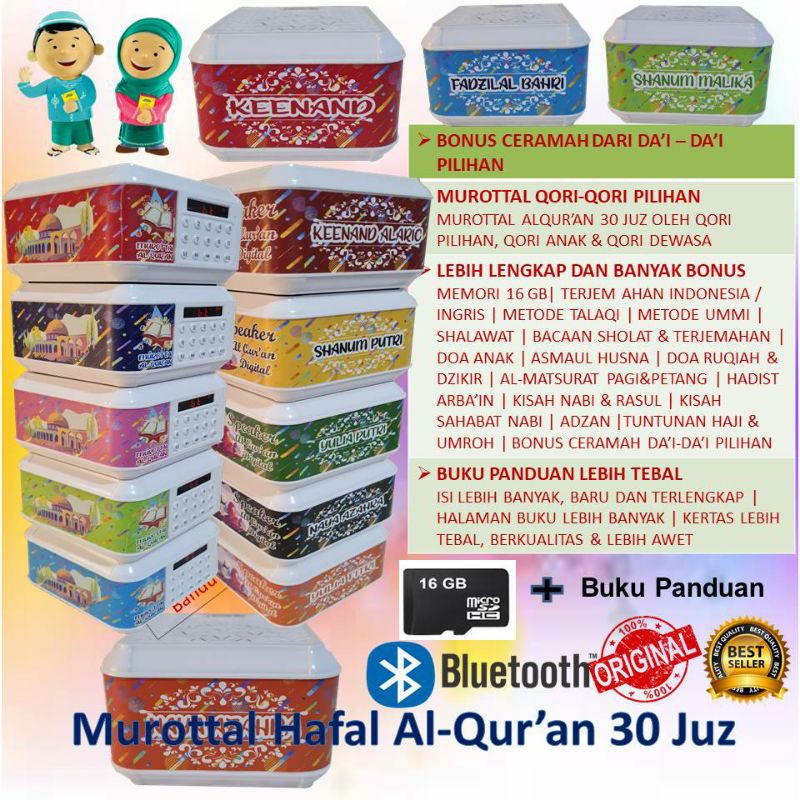 (Bisa Tulis NAMA) Speaker Alquran 30 Juz Bluetooth MEMORI 16 GB