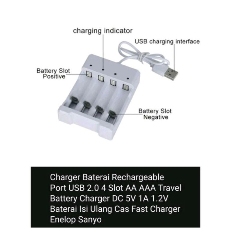 Charger Baterai Rechargeable Port USB 2.0 4 Slot AA AAA Travel Battery Charger DC 5V 1A 1.2V