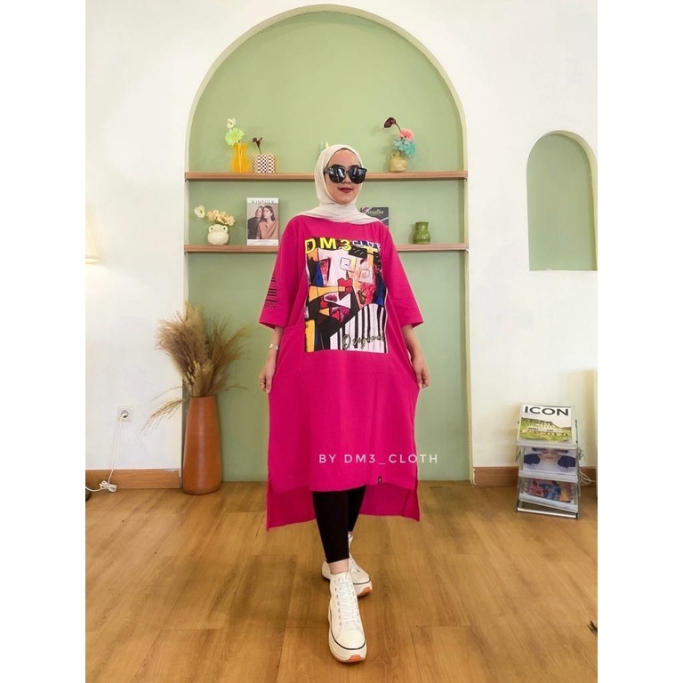 Midi Dress Long Tunik Original DM3 Cloth Bahan Cotton Combed 20s Tebal Terbaru 2022 Terlaris Abstrak