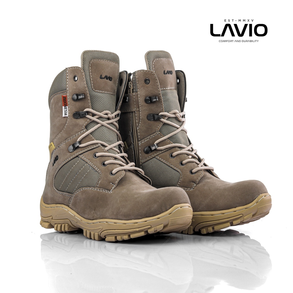 Lavio Sepatu Safety Boots Dns Tinggi High Cream Safety Ujung Besi Big Size Jumbo 44-46