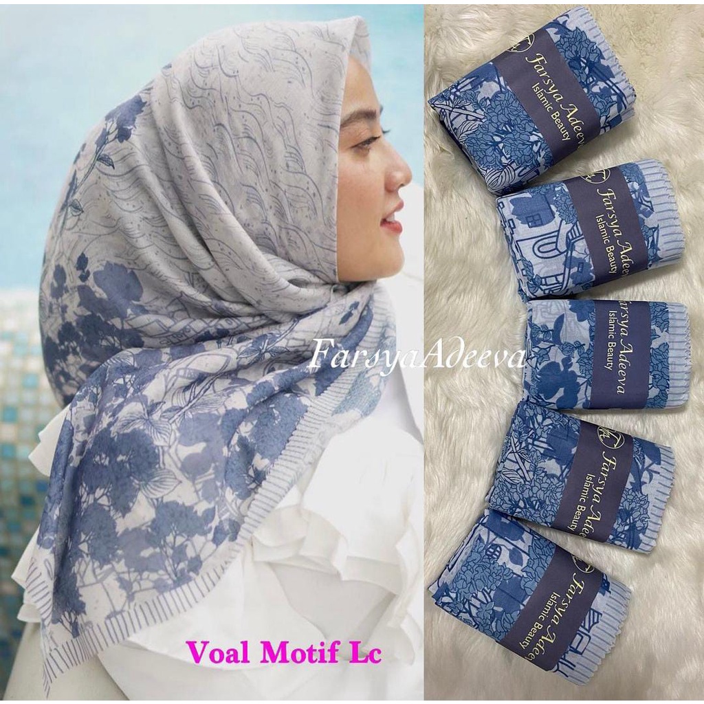 Kerudung Segi Empat Motif Deenay Adeeva Lasercut Hijab Segiempat Denay Jilbab Motif Rumah Hija'b-WAVE BLUE