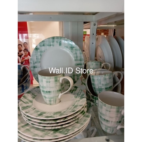 Dinner Set/Perlengkapan Makan Set 16pcs Stoneware Abstract Blue&Green - Delicia Original 100%