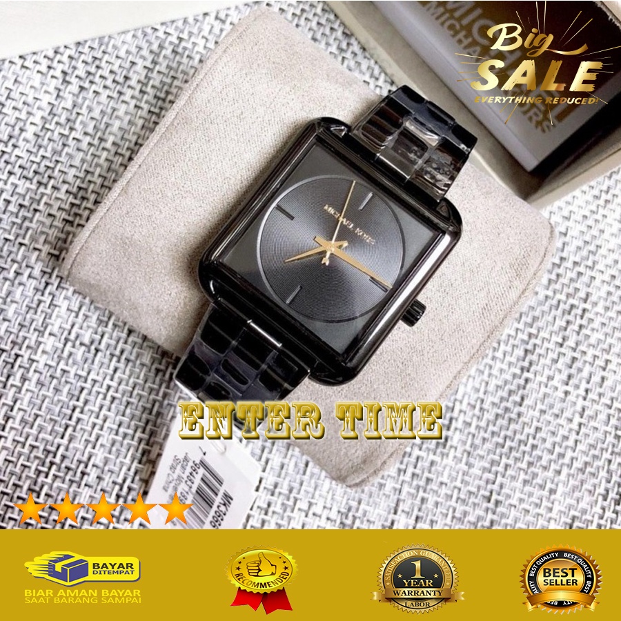 NEW ARRIVAL  JAM TANGAN WANITA BRANDED MICHAEL KORS TYPE MK3666 STAINLESS FUL BLACK DIAL JAM TANGAN 
