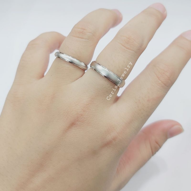 Cincin Perak Silver Asli 925 Lapis Emas Putih Model Couple Tunangan Dove - Cincin Pria Wanita Anti Karat