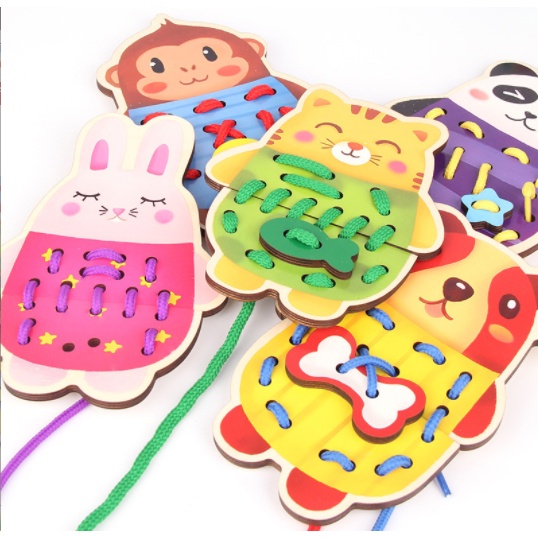 THREADING TOY / Mainan Edukasi Duoqu ANIMAL LACING CARD / DIY ROPE TOYS / Mainan Montessori Toys Meronce / Mainan Belajar Menjahit / Lacing Toys / DIY Menjahit Boneka Kayu