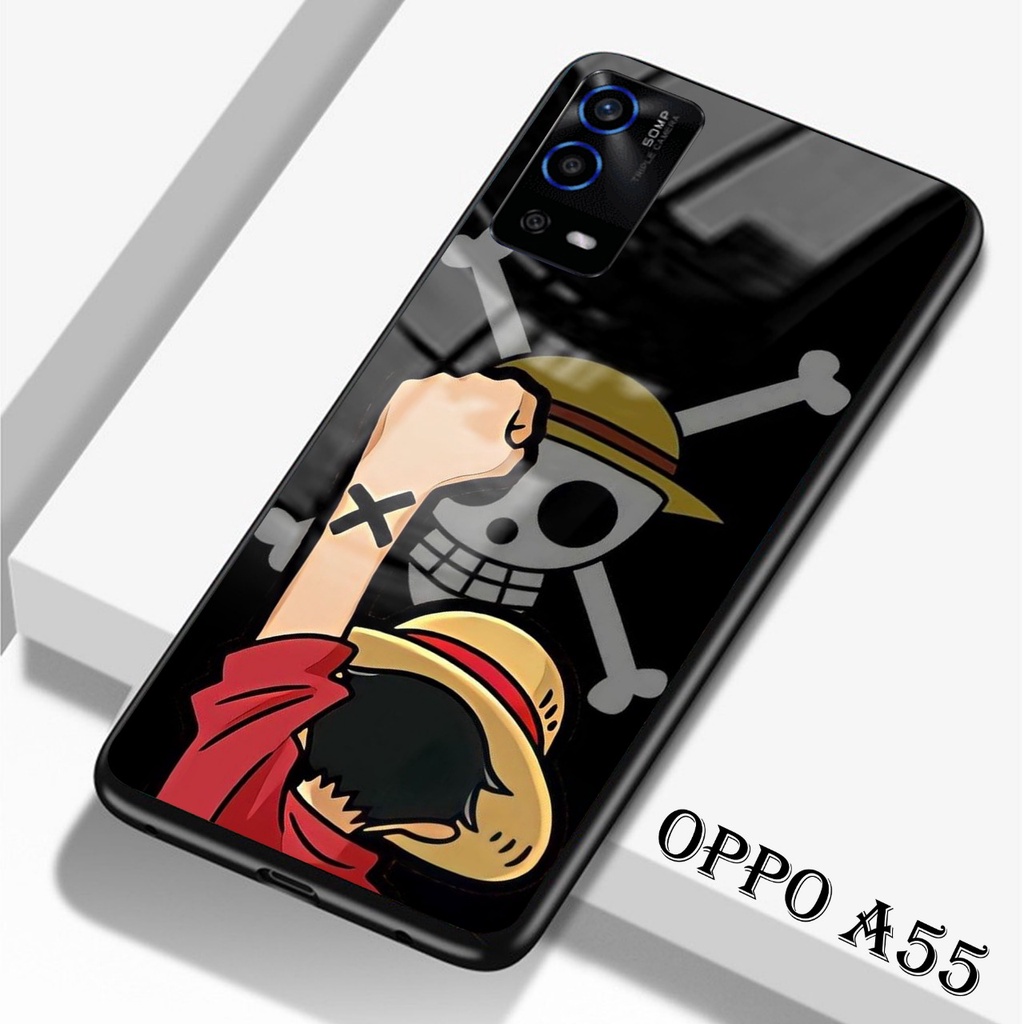 Softcase Glass Kaca Oppo A55 [FC22] Case Motif One Piece - Casing Hp Oppo A55 - Case Hp Oppo A55 - S