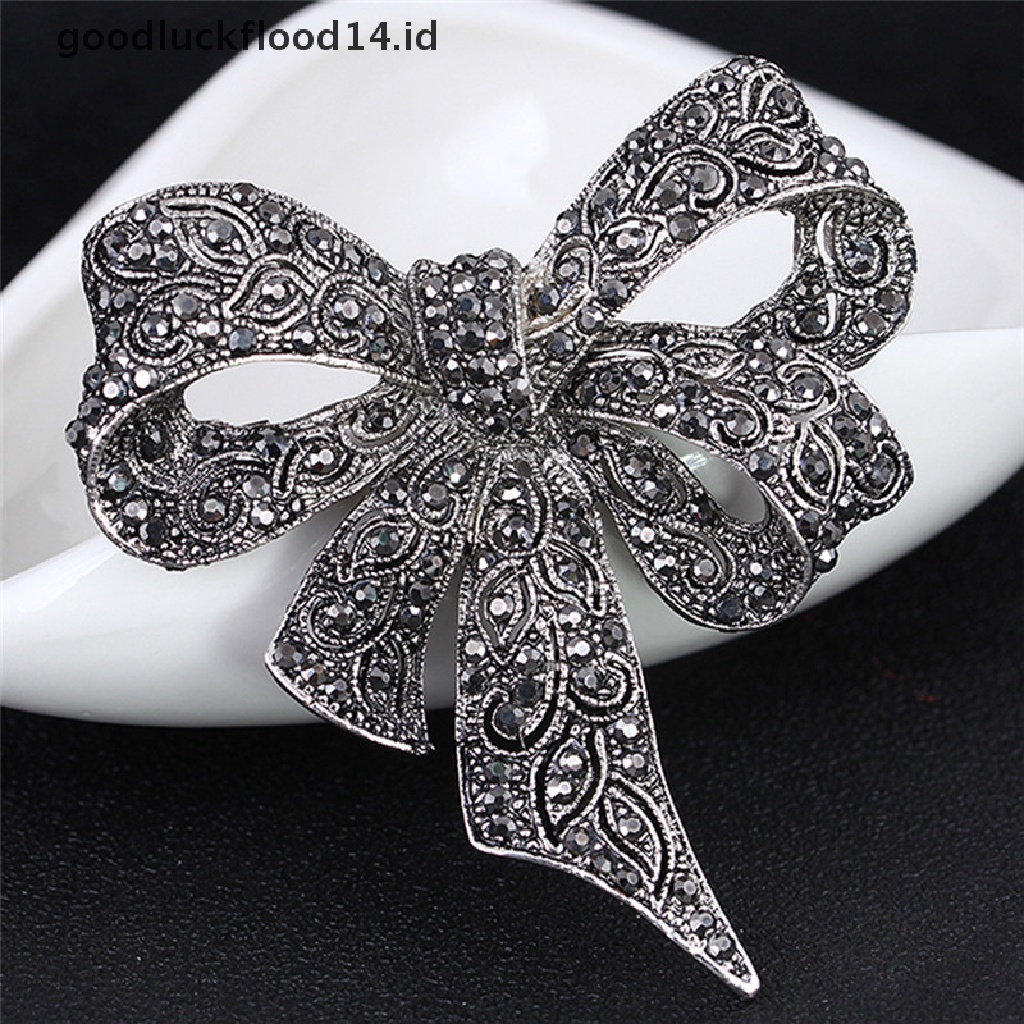 [OOID] Crystal Rhinestone Bow Brooch Pin Women Shirt Collar Big Bowknot Brooch Jewelry ID