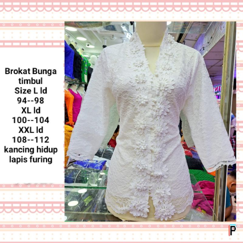 Atasan kebaya putih lapis furing l xl xxl kancing hidup tangan 3/4