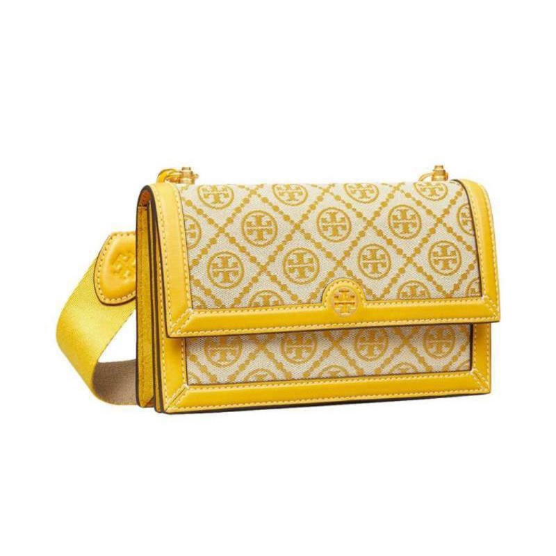 Tory Burch T Monogram Jacquard Shoulder Bag Yellow (81863)