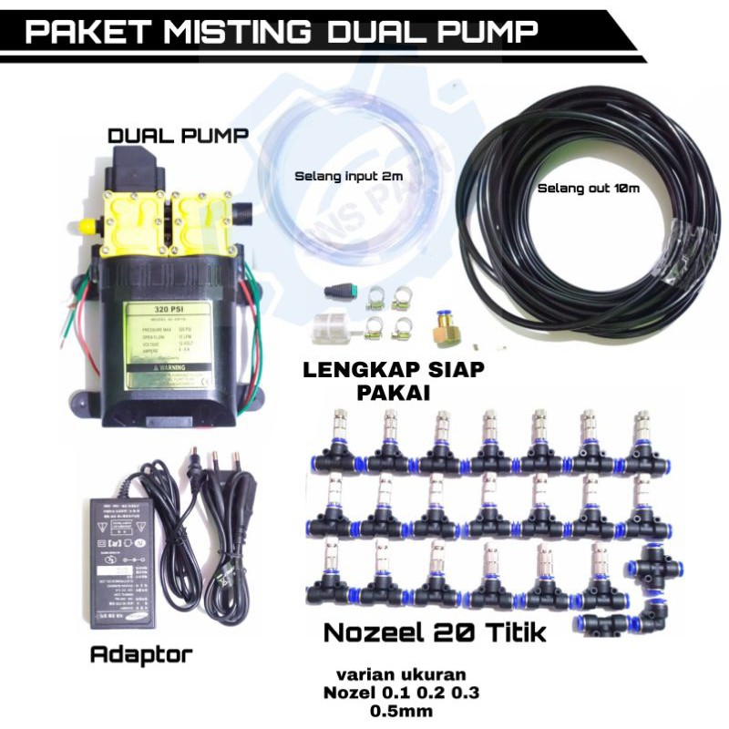 PAKET SET MISTING NOZEEL KABUT 20 TITIK / PAKET LENGKAP PERKABUTAN / MISTING WALET / DINAMO DOBEL POMPA HIGH PRESSURE