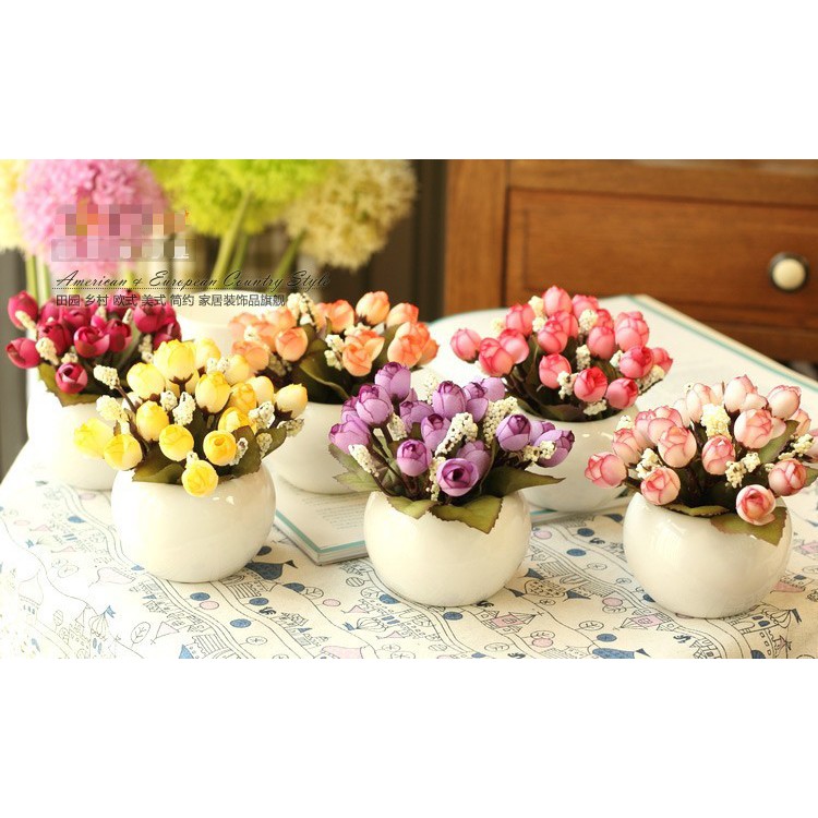 Naindo Bunga mawar mini keramik hiasan ruang tamu dan kantor-bunga plastik-bunga kantor