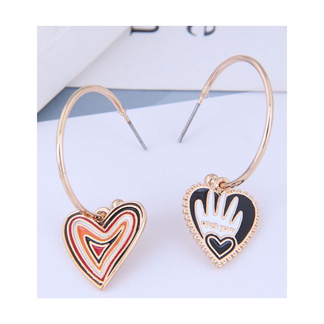 LRC Anting Tusuk Fashion Color Love Asymmetrical Stud Earrings A60198