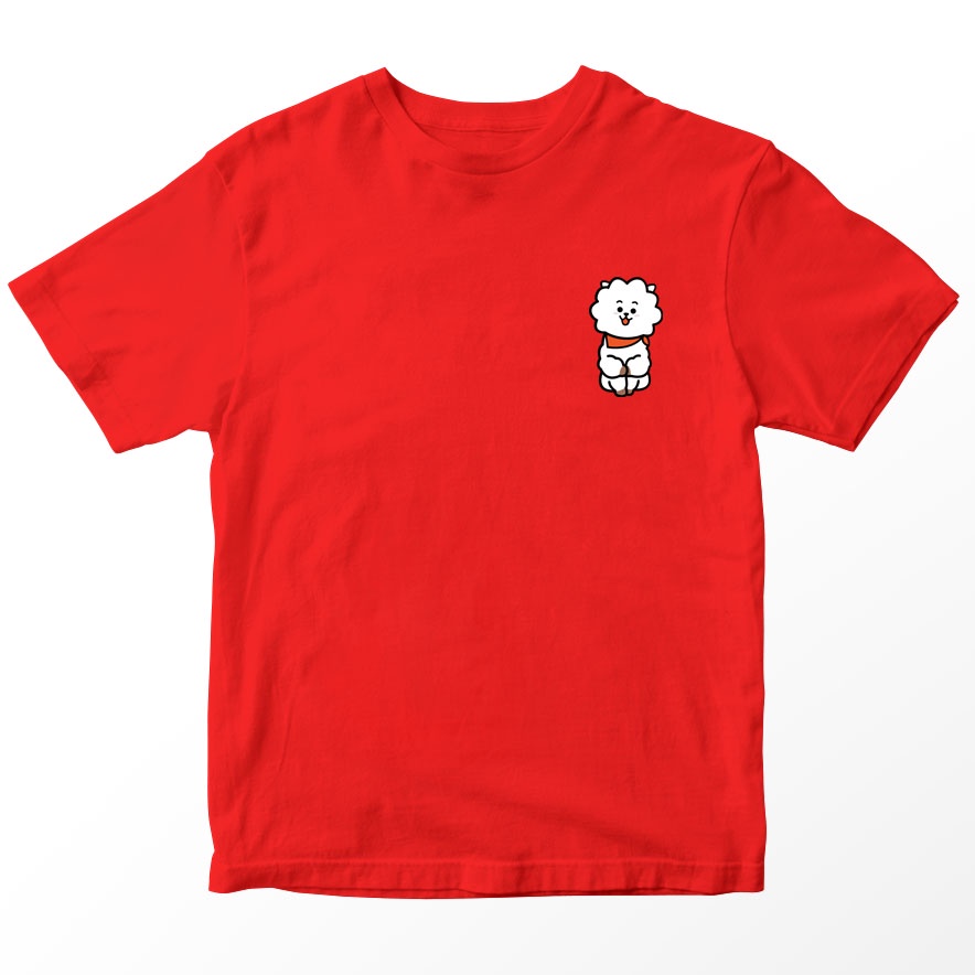 Kaos BT21 BTS Anak Gambar RJ Pocket, Warna Merah  Pocket, Umur 1-10 Tahun