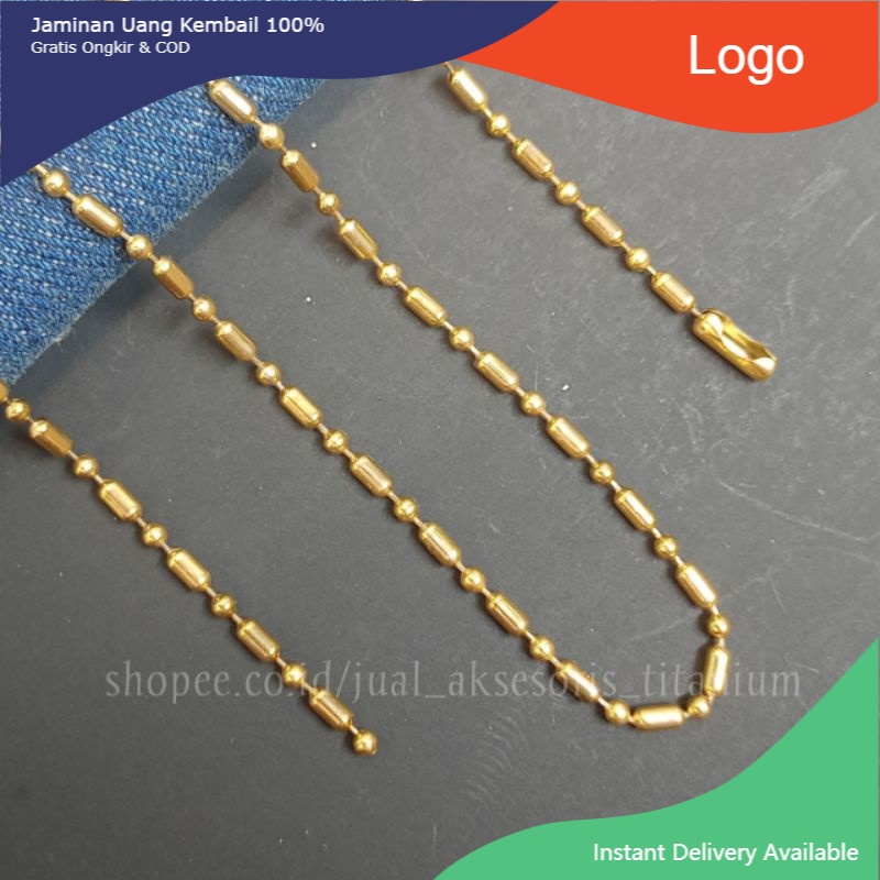 Kalung Rantai Mci Titanium Pria Wanita Bola Bambu Tabung Emas Cowok Cewek Anti Karat Selamanya