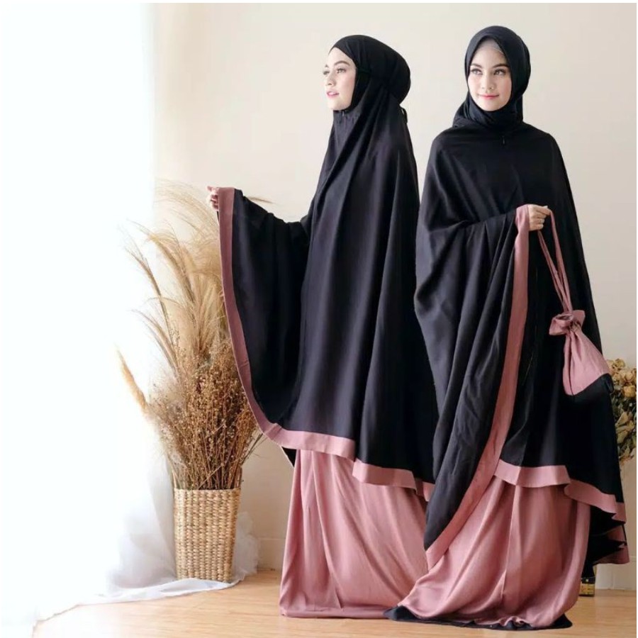 Mukena Baneska New Salwa Mocca Black 2in1